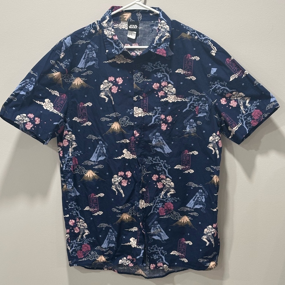 Star Wars Samurai Storm Trooper Woven Button-Up Size Large